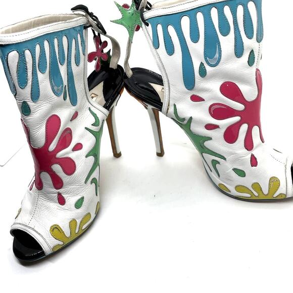 Sophia Webster Arty Party Paint Splatter Heel Tie Back Booties Size 7.5 - Picture 10 of 15